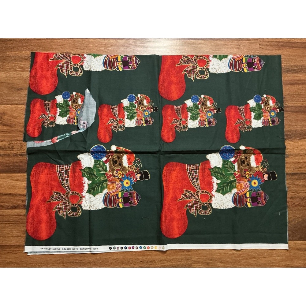 Vtg Christmas Stocking Fabric CLOTHWORLD 1993 44" X 28" Holiday Golden Gifts